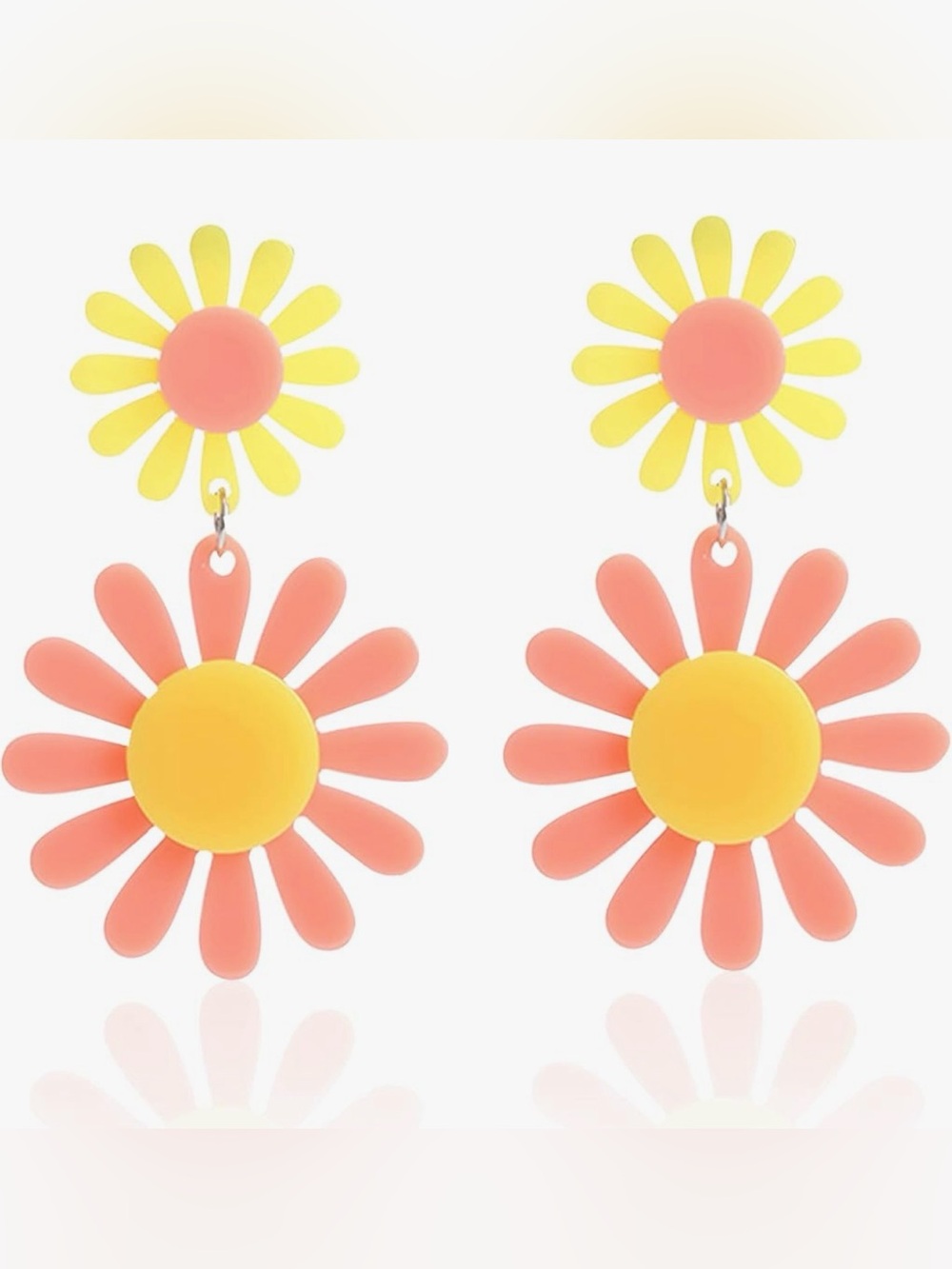 Daisy Drop Earrings in Yellow and Coral - Picture 3 of 3